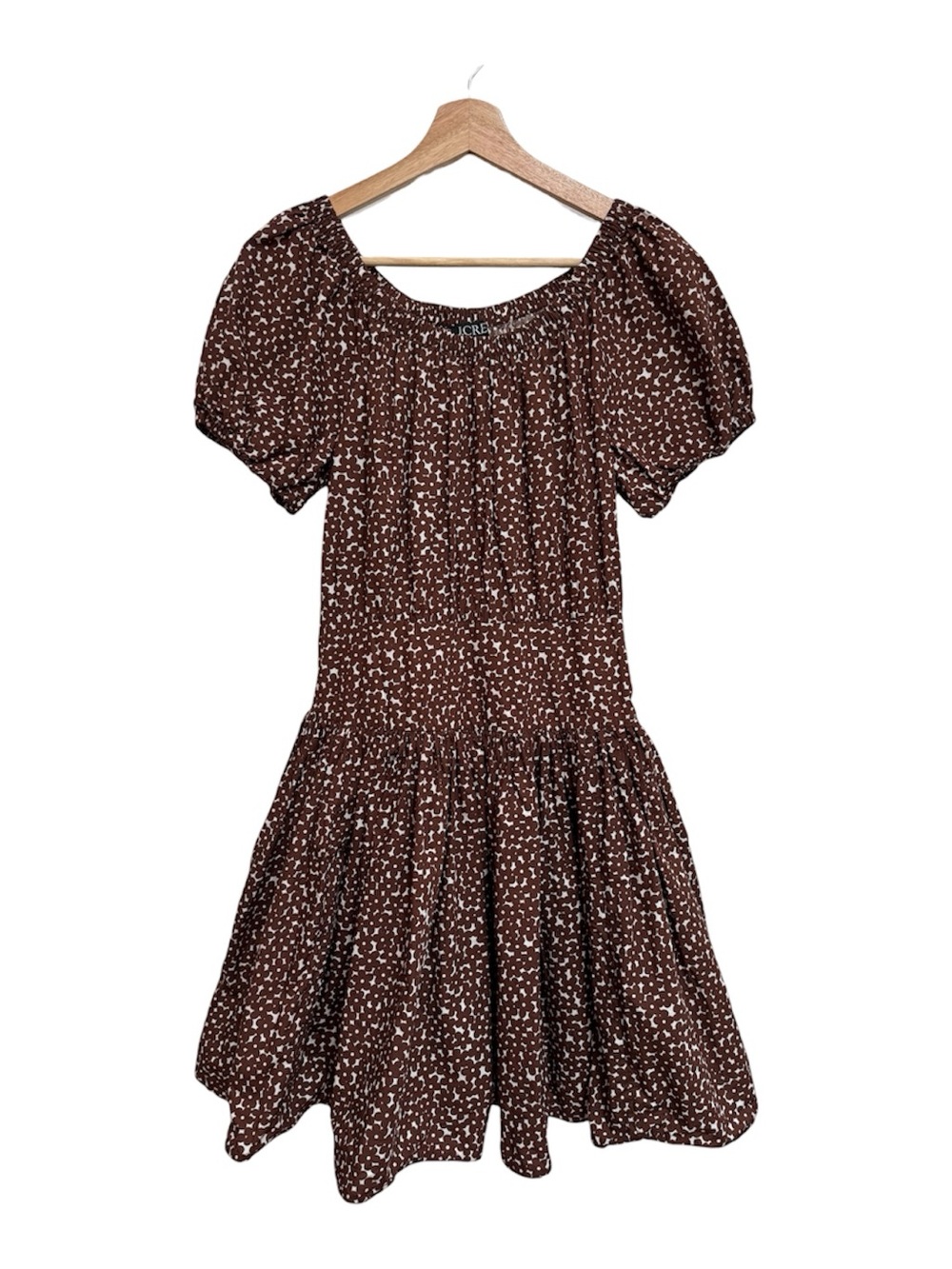 J. Crew Dropped Waist Cotton Poplin Mocha Floral Mini Dress Women Size 6 Preppy